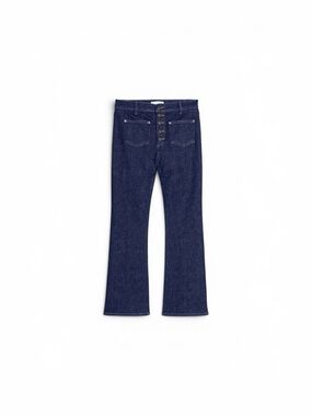 Loft Women’s Kick Crop Dark Blue Button-Front Flared Jeans Size 34/18 NWT.